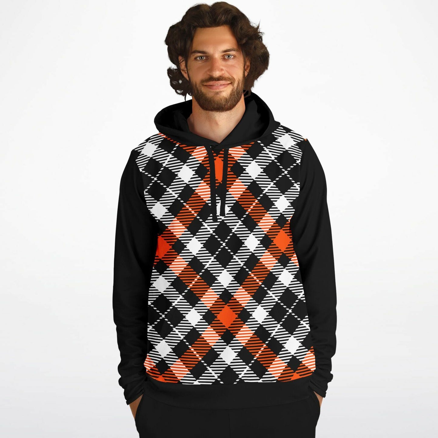 White Orange Black Plaid Hoodie