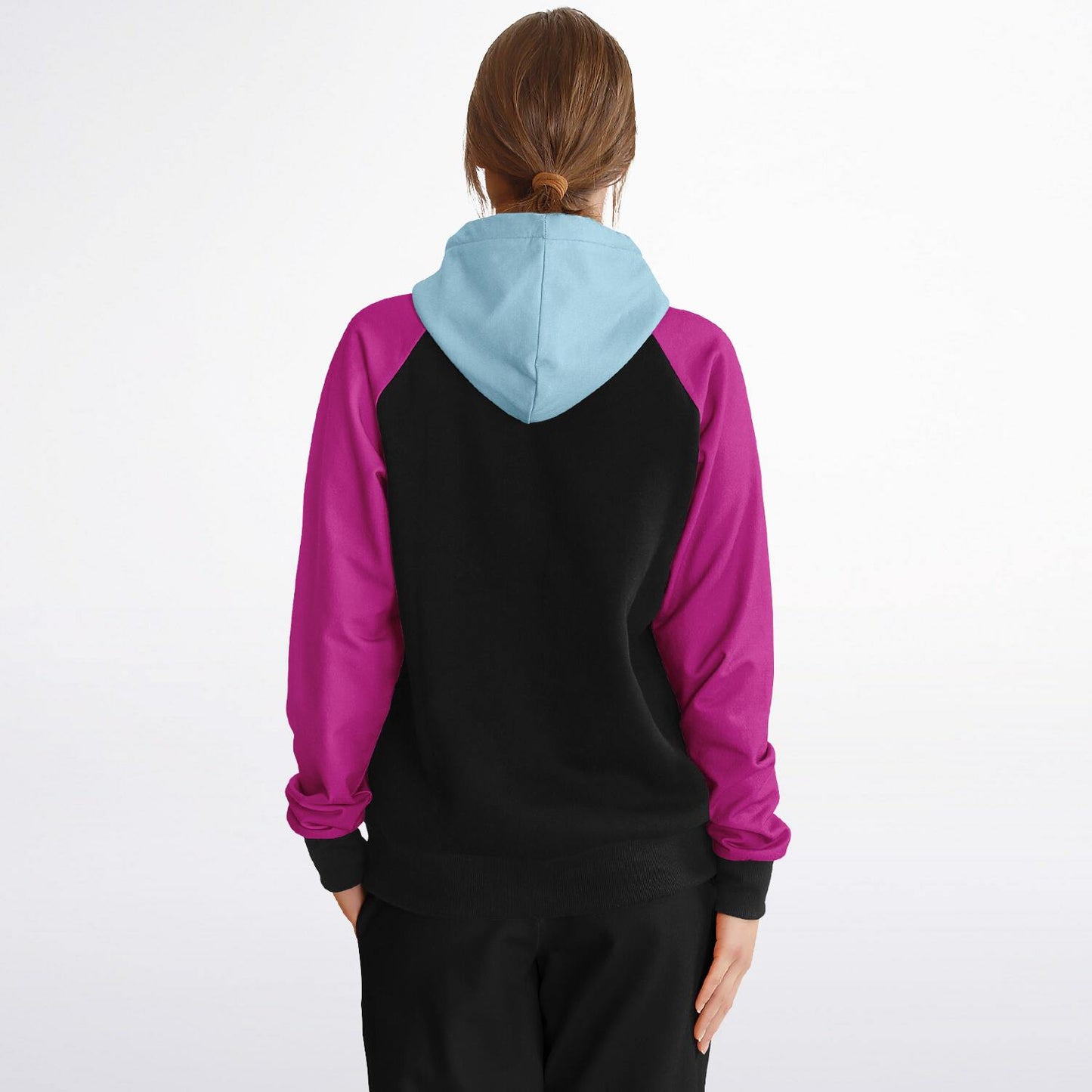 Raglan Hoodie Block Black Fuchia Pale Blue