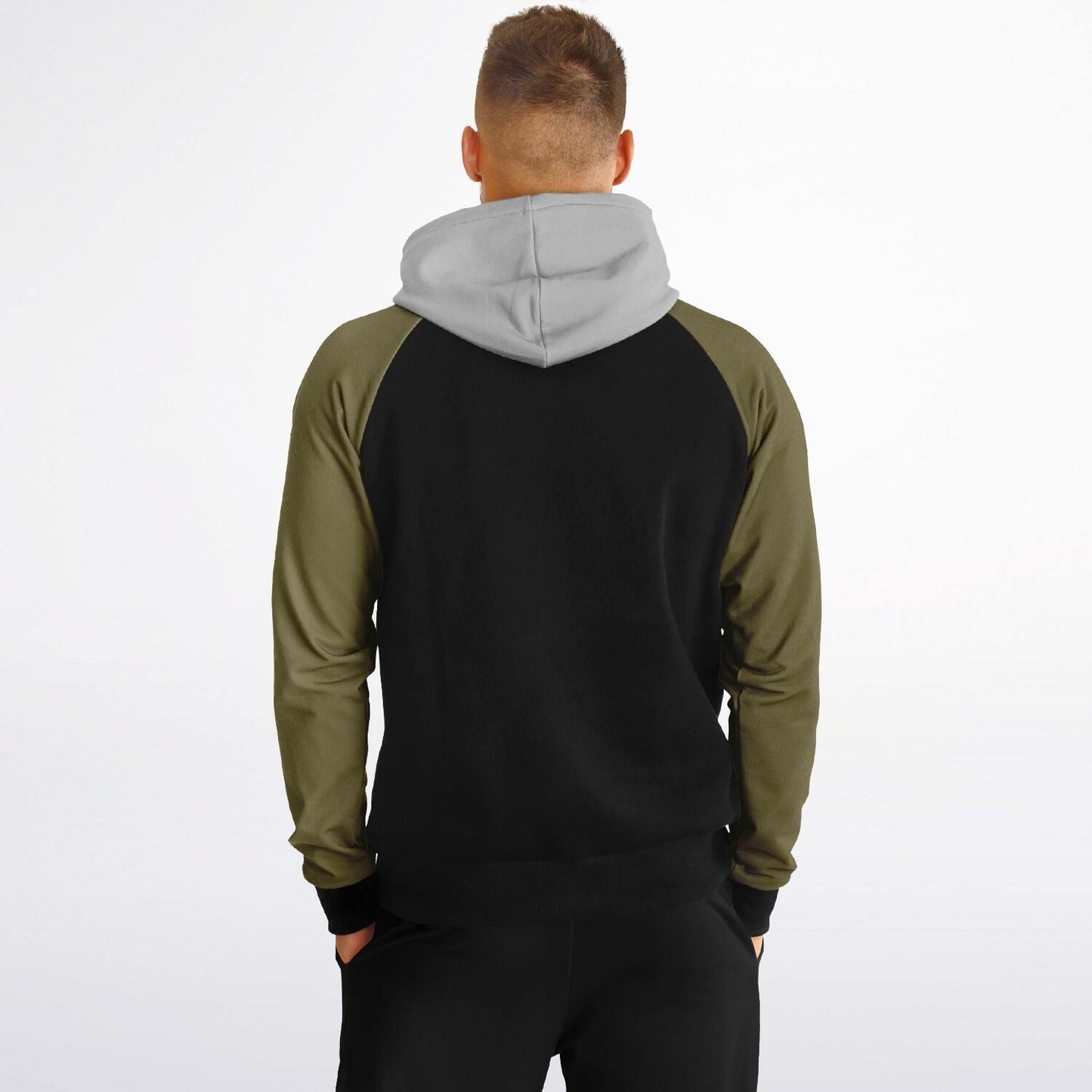 Raglan Hoodie Block Black Olive Grey