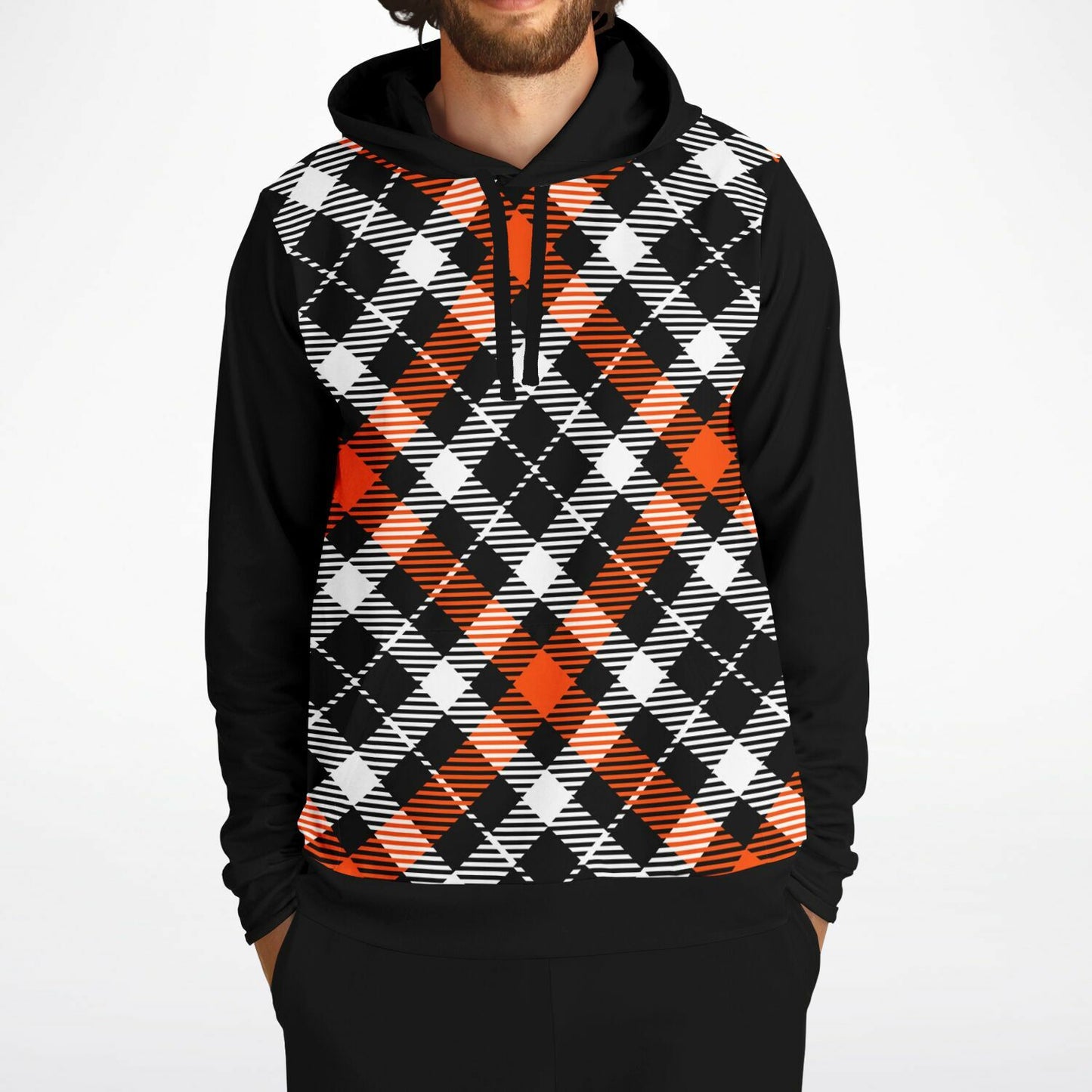 White Orange Black Plaid Hoodie