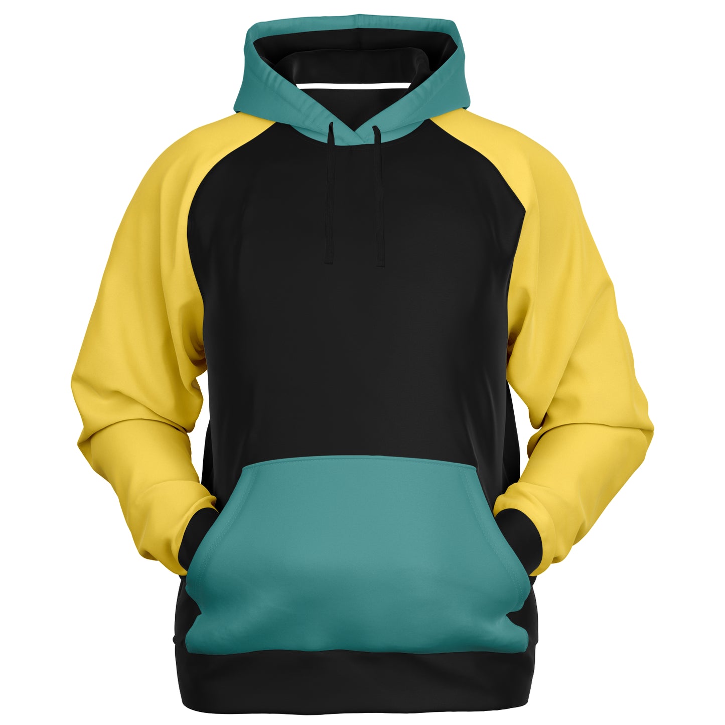 Raglan Hoodie Black Blue Mustard