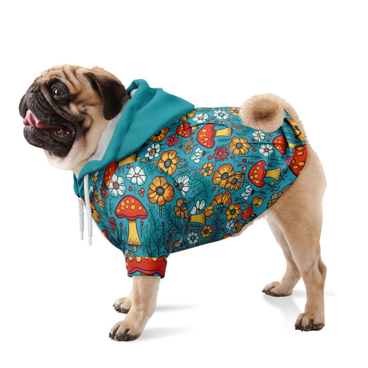 Retro Mushroom Teal Dog Zip-Up Hoodie