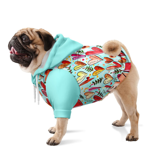 Hearts And Teal Dog Zip-Up Hoodie