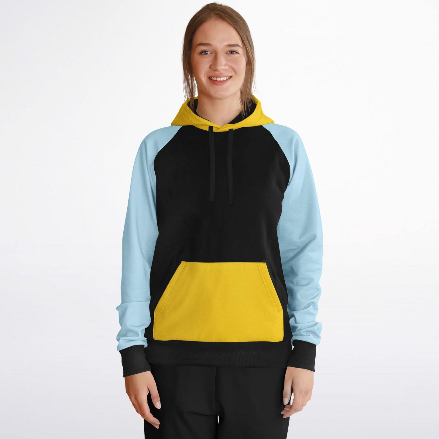 Raglan Hoodie Colour Block Black Yellow Blue