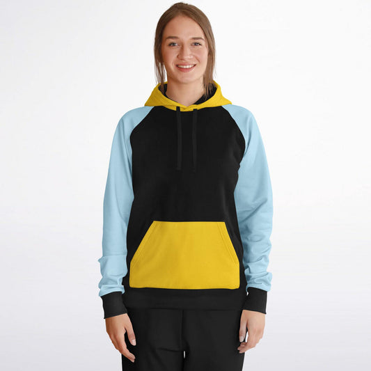 Raglan Hoodie Colour Block Black Yellow Blue