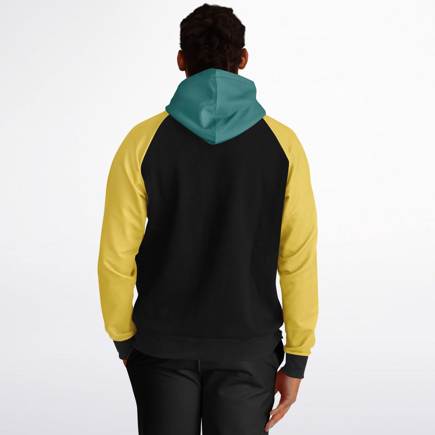 Raglan Hoodie Black Blue Mustard