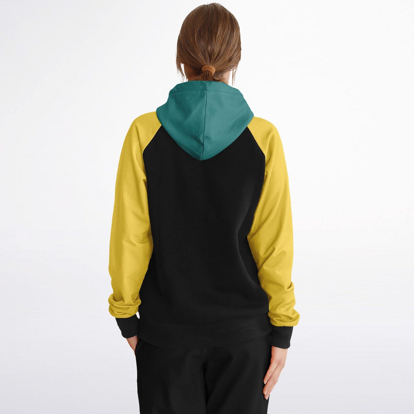 Raglan Hoodie Black Blue Mustard