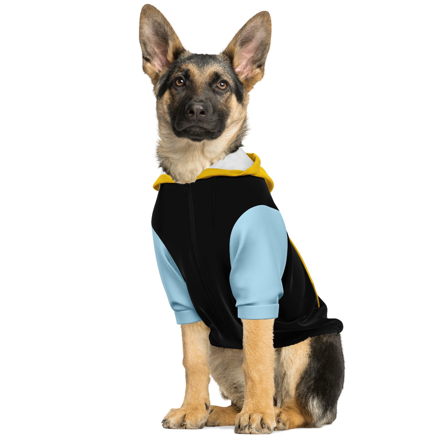 Dog Zip-Up Hoodie Block Black Yellow Blue