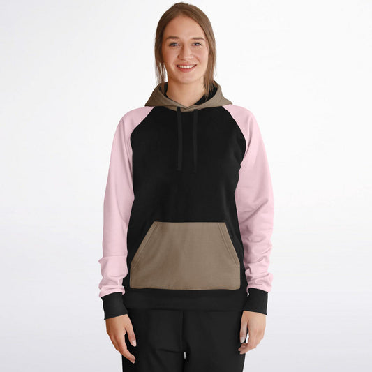 Raglan Hoodie Block Black Taupe Pink