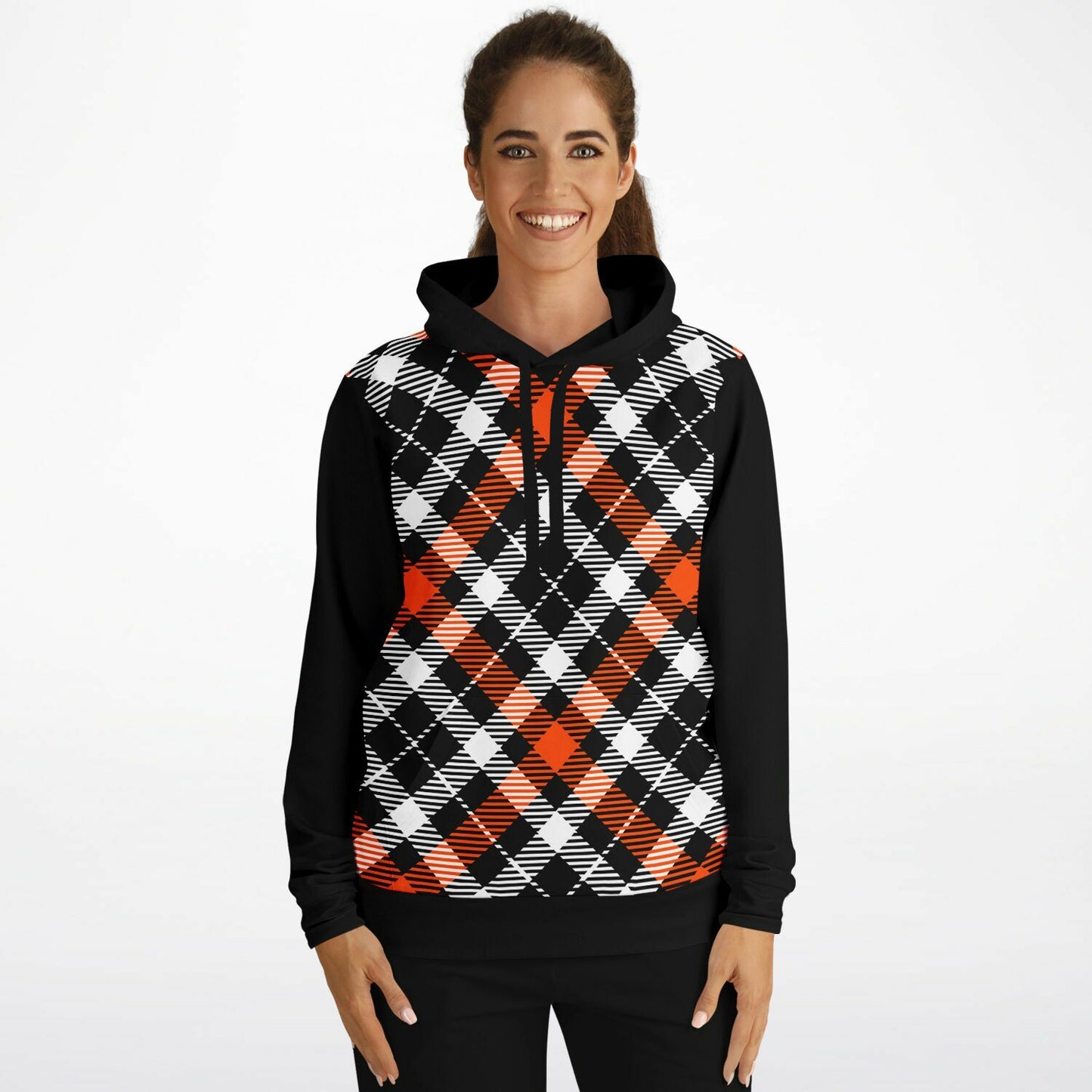 White Orange Black Plaid Hoodie