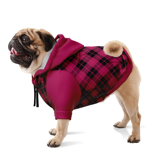 Crimson and Black Plaid Dog Zip-Up Hoodie