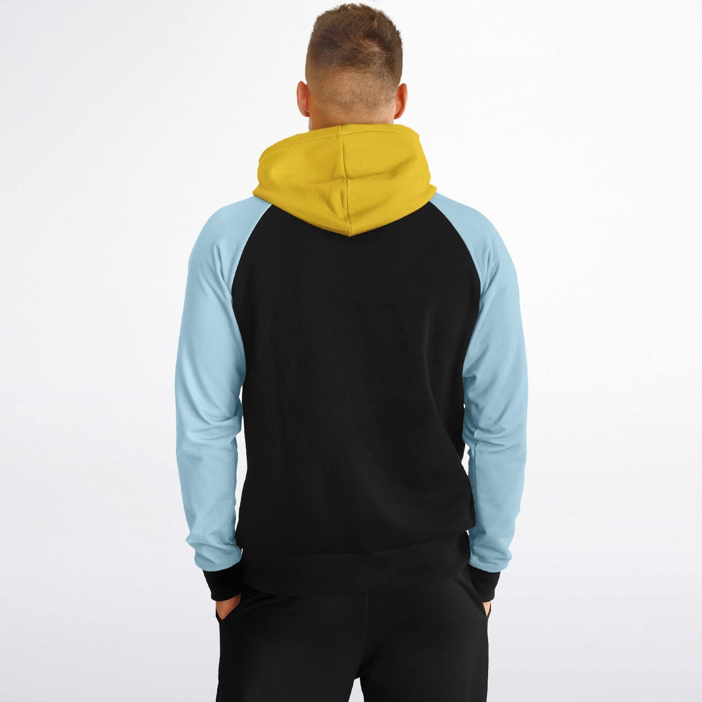 Raglan Hoodie Colour Block Black Yellow Blue