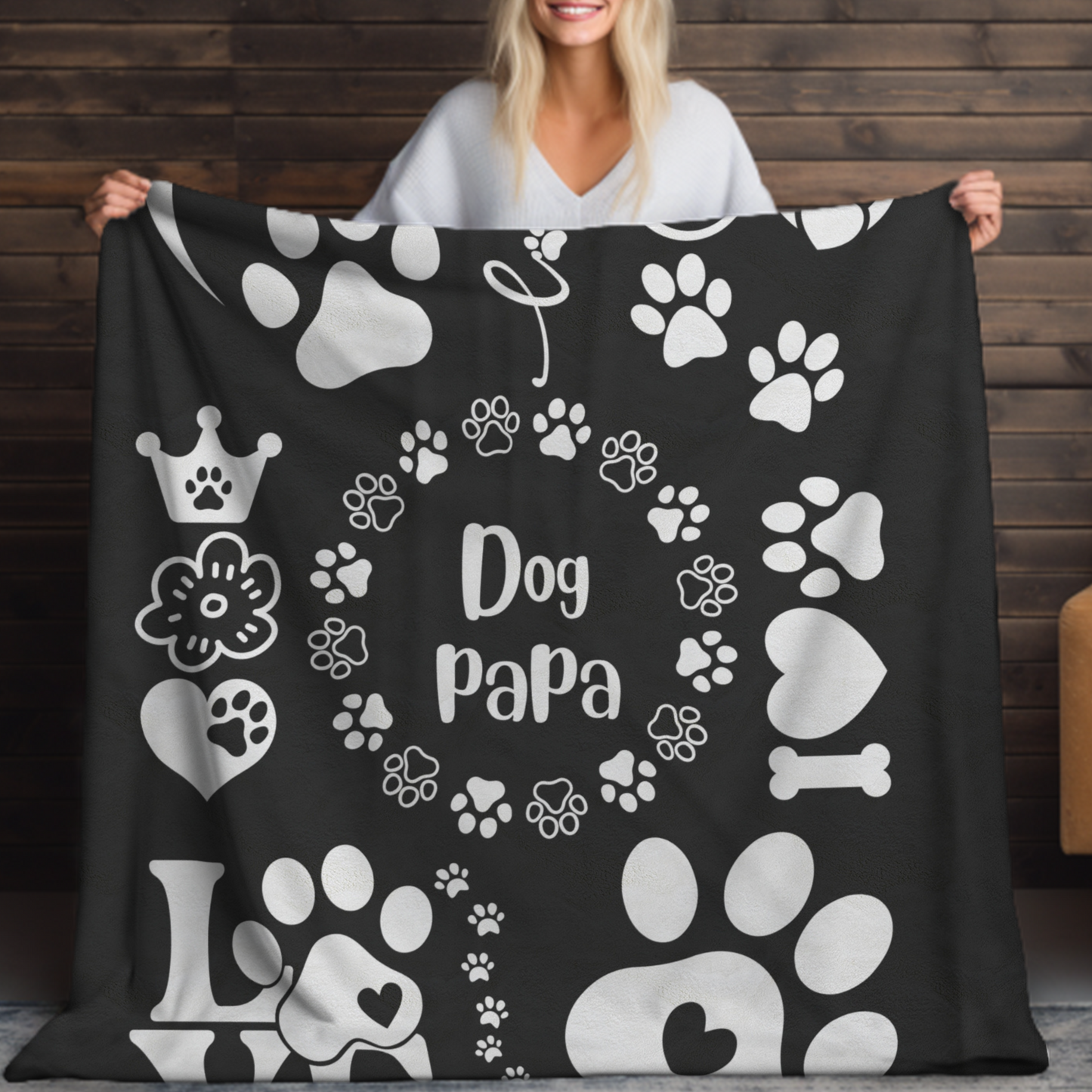 Dog Papa Velveteen Plush Blanket