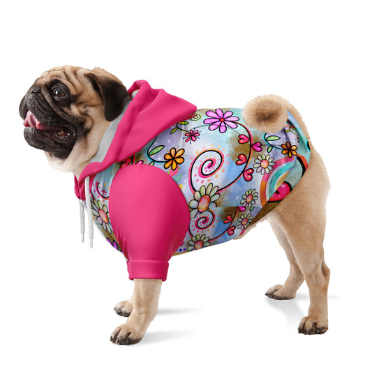 Floral On Pink Dog Zip-Up Hoodie