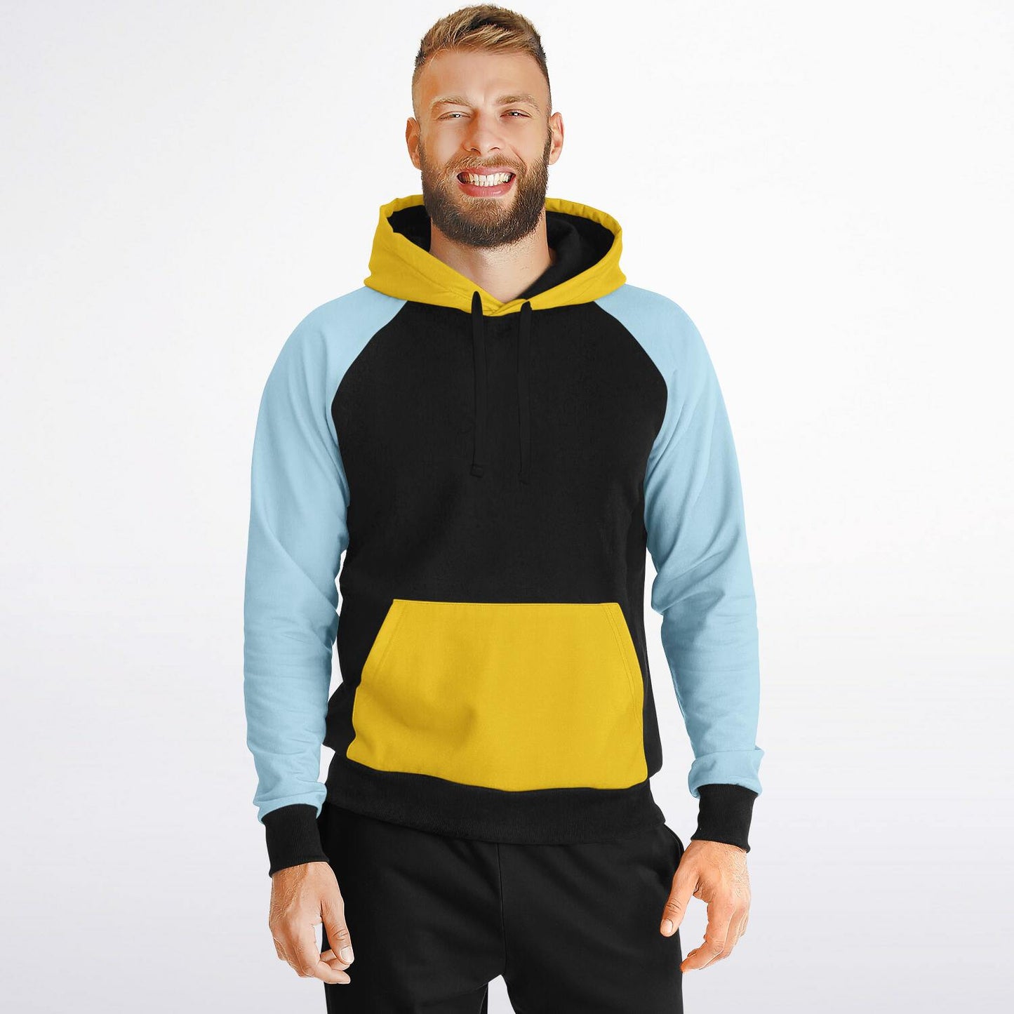 Raglan Hoodie Colour Block Black Yellow Blue