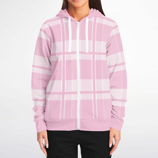 Pale Pink Plaid Dog Zip-Up Hoodie